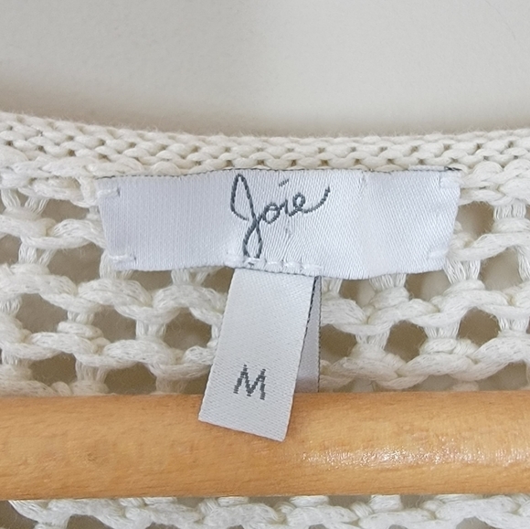 Joie | Tan Gray Pale Pink Cream Stripe Open Knit 100% Cotton Sweater Size Medium - Picture 4 of 4